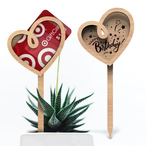 Etiqueta de planta de feliz aniversário | Porta-cartão de presente personalizado | Licença comercial | Arquivos de corte SVG prontos para laser