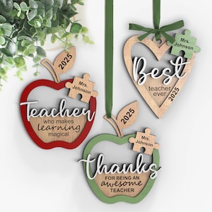 Personalized Gift for Teacher | Teacher Appreciation Gift | Apple Ornament | Car Charm | End of Year Gift | Svg Laser-Ready Cut Files