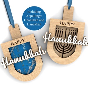 Décoration personnalisée pour porte-cartes cadeau Hanoukka | Cadeau des Fêtes | 'Hanoucca | En forme de dreidelle | Fichiers de découpe SVG prêts pour le laser