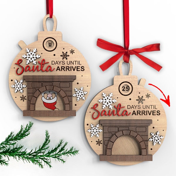 Ornamento per il conto alla rovescia di Babbo Natale nel camino / Giorni fino a Natale / Glowforge, Cricut / File di taglio pronti per il laser Svg / DOWNLOAD IMMEDIATO