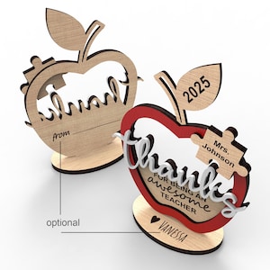 Personalized Teachers Appreciation Sign | Custom Apple Puzzle Piece Gift | End Of Year | Glowforge | Svg Laser-Ready Cut Files