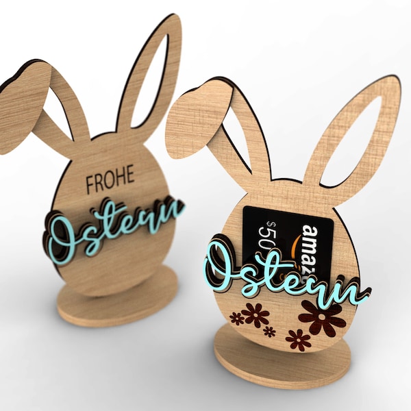 allemand Frohe Ostern | Osterei | Österhase | Joyeuses Pâques | Porte carte cadeau personnalisé | Fichiers découpés Svg Laser-Ready