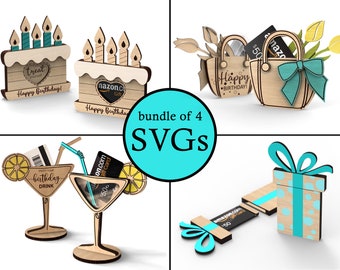 Happy Birthday | Gift Card holders bundle of 4 | Commercial License | Svg Laser-Ready Cut Files