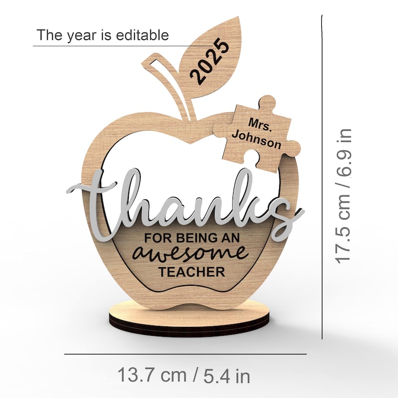 Personalized Teachers Appreciation Sign | Custom Apple Puzzle Piece Gift | End Of Year | Para TA Principal | Svg Laser Cut Files