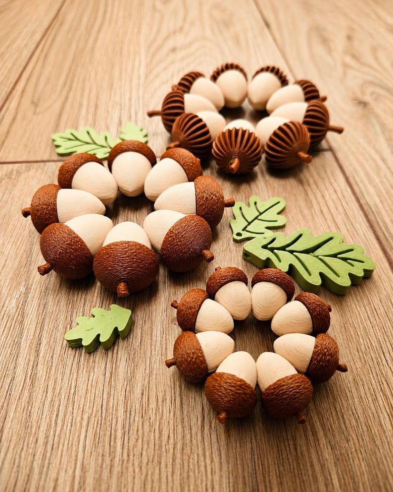 Acorn Wreath Ornament STL | Fall Decor 3D Print File | Set of 2 | Autumn Hanging Ornament | Woodland Thanksgiving Decor | Commercial License