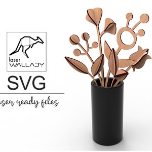 Holzblumenstrauß | .Svg Laser-Ready Cut-Dateien | Blumenstrauß | Blumen Bund | Sperrholzblumen - 5er-Set