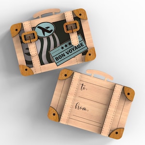 Bon Voyage / Porta carte regalo da viaggio / Personalizzato / Regalo di addio per viaggiatori / Scatola VINTAGE CASE / File SVG tagliati al laser