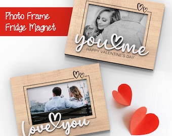 Imán para el refrigerador con marco de fotos para el día de San Valentín / Te amo / Tú y yo / Archivos Svg listos para cortar con láser