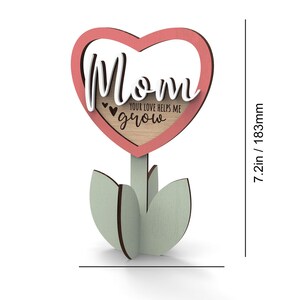 Personalized Mother's Day Flower SVG | Mom Sign Laser Cut File | Heart Stand Decor for Mom | Glowforge SVG, xTool SVG | Gift for Mom image 4