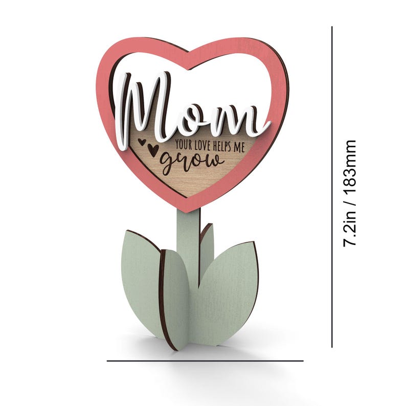 Personalized Mother's Day Flower SVG | Mom Sign Laser Cut File | Heart Stand Decor for Mom | Glowforge SVG, xTool SVG | Gift for Mom image 4