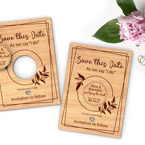 Personalized Save The Date Round Magnet with Card , Wedding Invitation, Wood Save The Date Magnet - Ready Cut Files