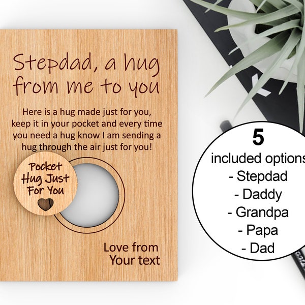 Stepdad Greeting Card | Father's Day card with wooden token | Bundle of 5 | Birthday Best Present Idea Ever - Svg Laser-Ready Cut Files