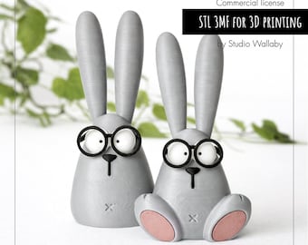 Bunny with Glasses STL / 3MF | Bunny Couple STL | Cute Minimalist Rabbit Set | Multi Color 3D Print | Easy Fit Assembly | Commercial License