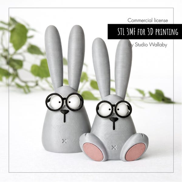 Bunny with Glasses STL / 3MF | Bunny Couple STL | Cute Minimalist Rabbit Set | Multi Color 3D Print | Easy Fit Assembly | Commercial License