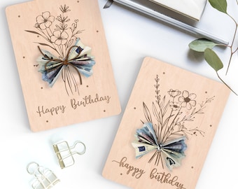 Floral Birthday Money Holder SVG: Laser Cut Greeting Card (Commercial License)