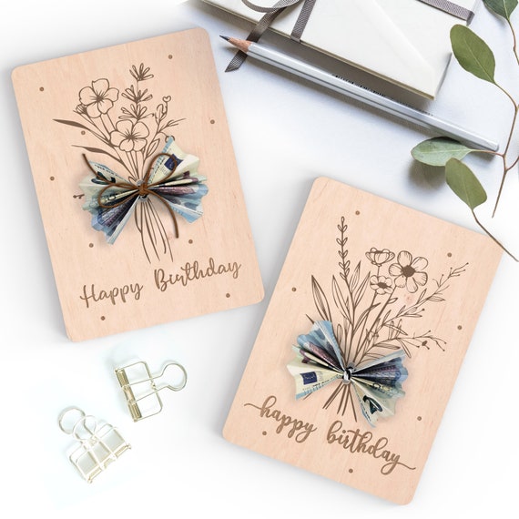 Floral Birthday Money Holder SVG: Laser Cut Greeting Card (Commercial License)