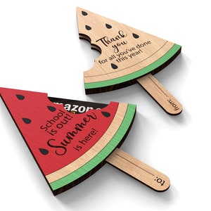Popsicle pastèque | Cadeau de remerciement pour les enseignants | Porte-cartes cadeau personnalisé | Fichiers de découpe SVG prêts pour le laser