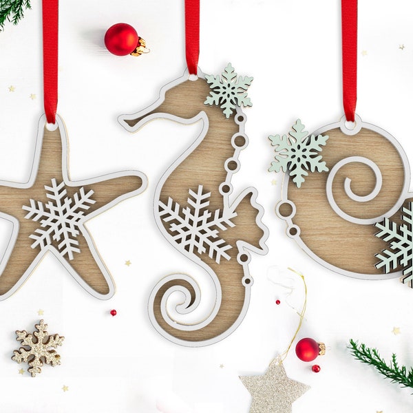 Christmas Ornament Sea Life SVG File Bundle - Set of 3 | Laser-Ready Cut Files - INSTANT DOWNLOAD