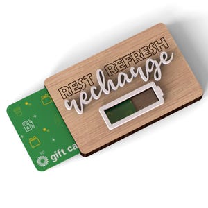 Descansar Atualizar Recarregar | Porta-cartão-presente personalizado com bateria fraca | Licença comercial | Qualquer ocasião | Arquivos de corte SVG prontos para laser