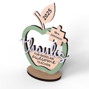 Personalized Teachers Appreciation Sign | Custom Apple Puzzle Piece Gift | End Of Year | Glowforge | Svg Laser-Ready Cut Files