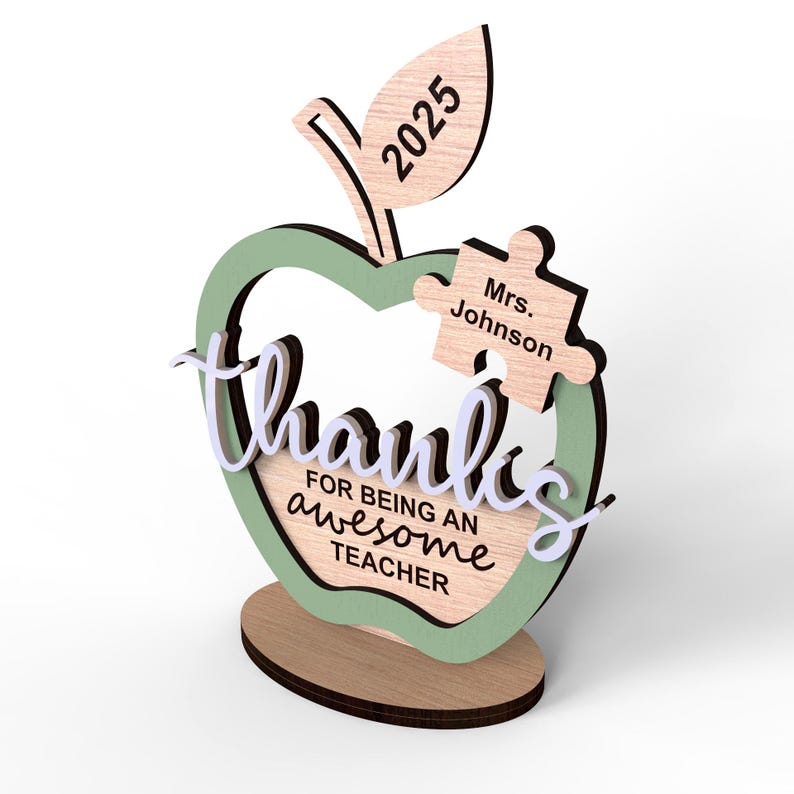 Personalized Teachers Appreciation Sign | Custom Apple Puzzle Piece Gift | End Of Year | Glowforge | Svg Laser-Ready Cut Files