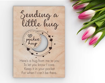 Valentine's card with pocket token | Sending a little hug wooden wallet token | Valentine day glowforge svg