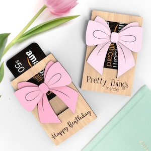 Porta carte regalo Coquette Pink Ribbon Bow / Girl Coquette / Compleanno / Grazie / Qualsiasi occasione / File tagliati al laser / SVG / DOWNLOAD DIGITALE