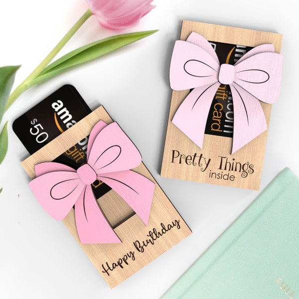 Coquette Pink Ribbon Bow Gift card holder | Girl Coquette | Birthday | Thank you | Any occasion | Laser cut files | SVG | DIGITAL DOWNLOAD