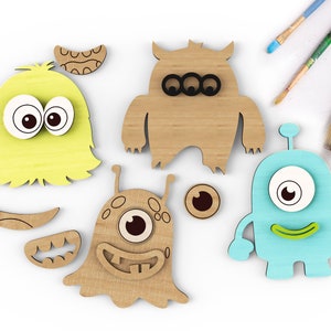 Halloween Monster Paint Kit SVG | Bundle of 6 | Glowforge svg coloring bundle for kids   - Svg Laser-Ready Cut Files - INSTANT DOWNLOAD