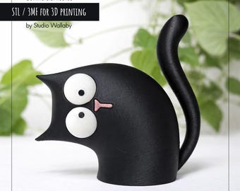 Archivo STL de gato, figura de gato adorable en formato STL, modelo de gato imprimible en 3D, gato negro kawaii, archivo 3MF, regalo para amantes de los gatos, decoración fácil de imprimir.