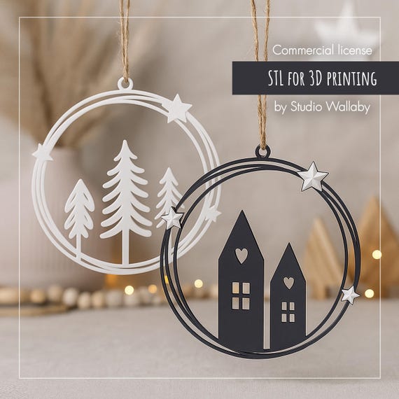 STL print file 3D  | Christmas window, door wreath | Winter village | Minimalist Scandinavian ornament | Commercial license