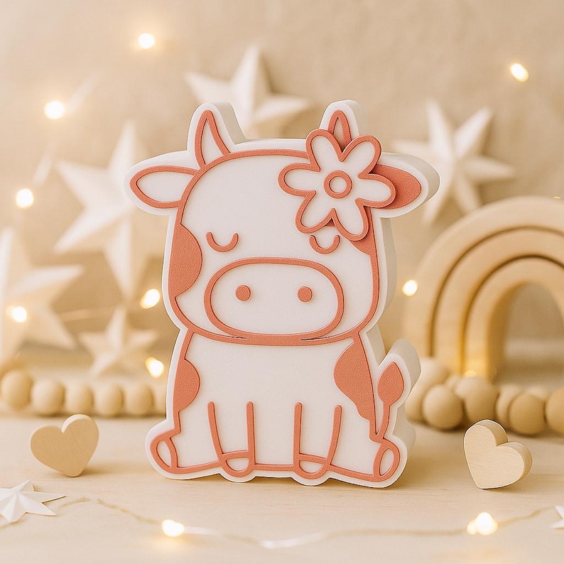 Cute Cow Night Light STL 3MF Cow Lamp 3D Print File