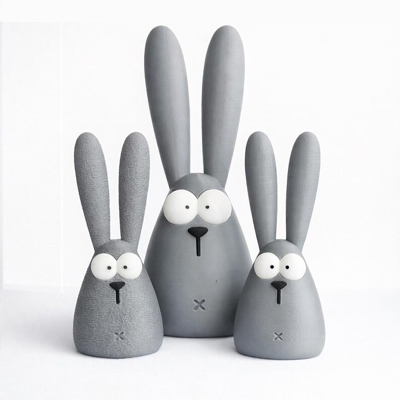 Funny Easter bunny 3D printing file, cute rabbit figurine STL 3MF, small and large bunny models, commercial use