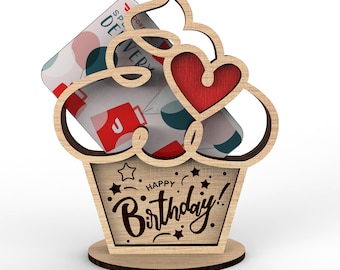 Happy Birthday Cupcake | Personalized Gift Card Holder | Commercial License | Svg Laser-Ready Cut Files