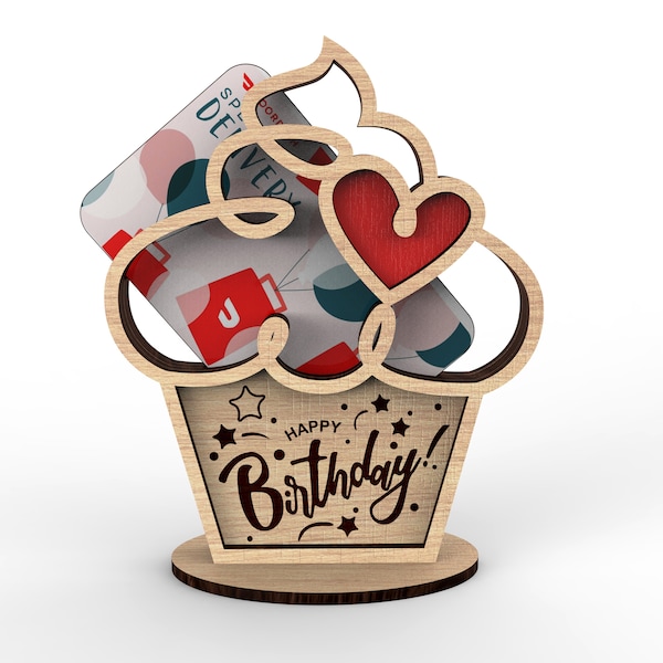 Happy Birthday Cupcake | Personalized Gift Card Holder | Commercial License | Svg Laser-Ready Cut Files