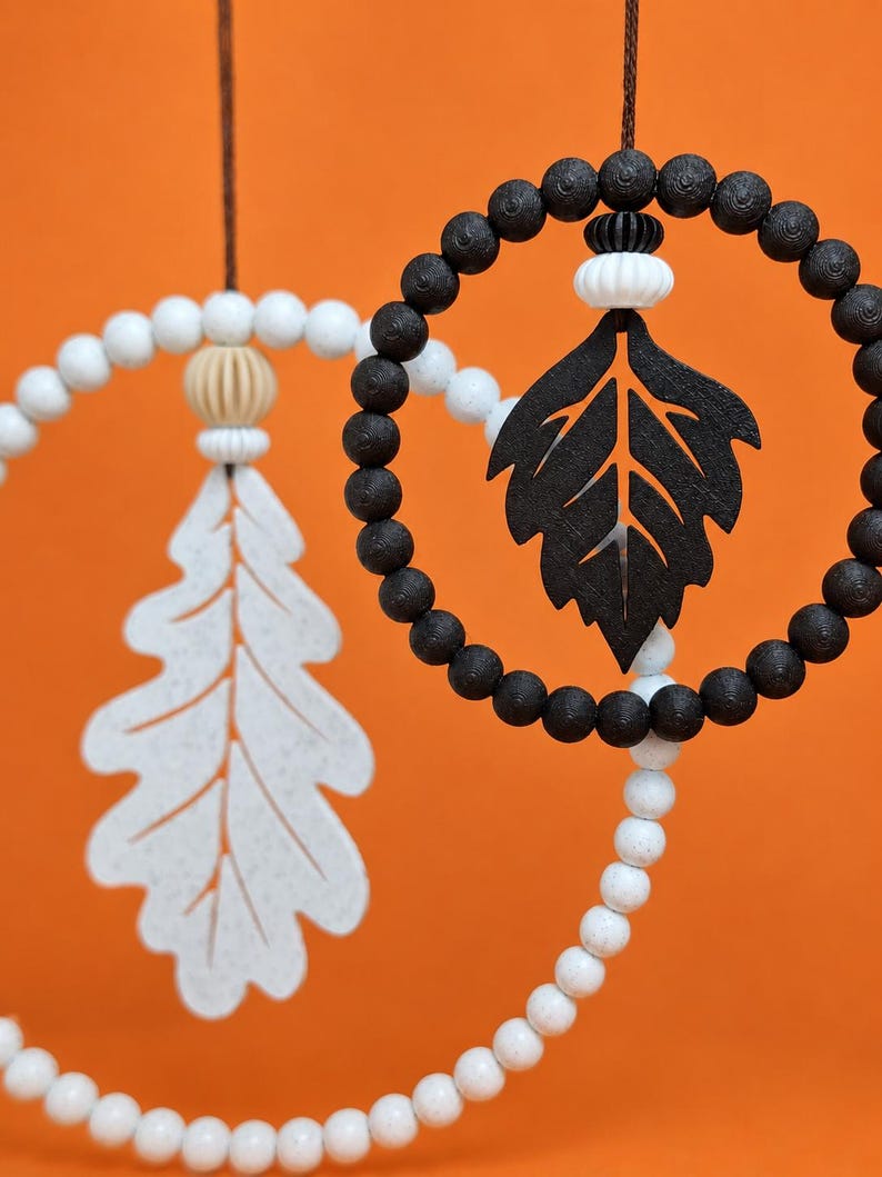 Fall STL print file 3D | Fall Leaf Beaded Wreath STL Files | 3D Printed Autumn Hanging Decor | Window door wreath rings pearl look