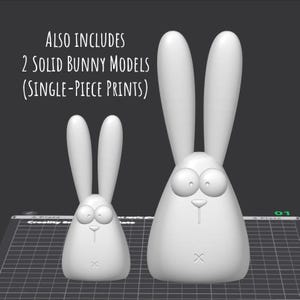 Two solid, single-piece bunny figurines for 3D printing (STL) — small and medium rabbit models