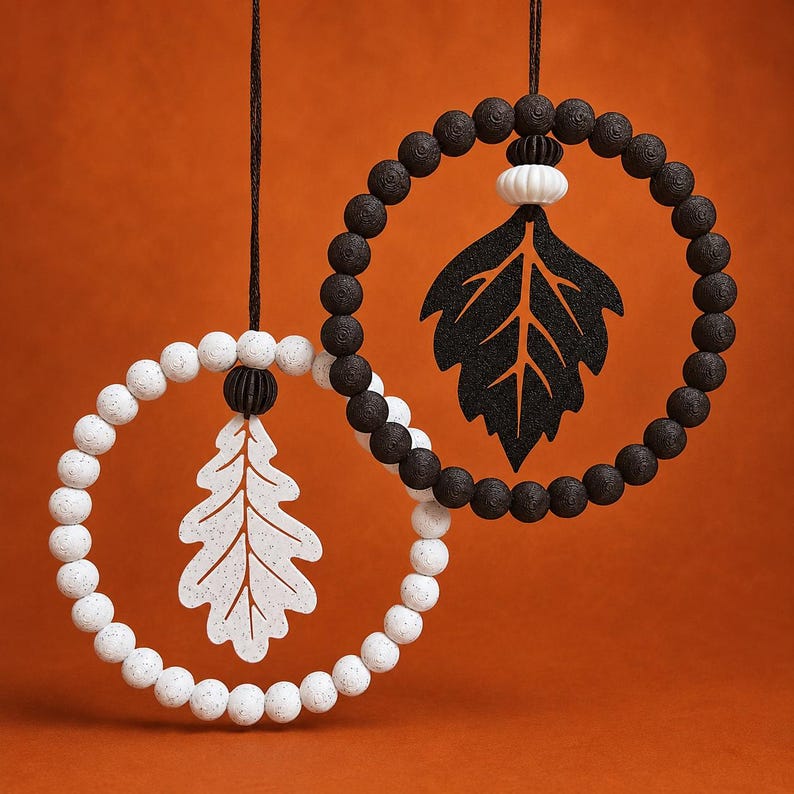 Fall STL print file 3D  Fall Leaf Beaded Wreath STL Files  3D Printed Autumn Hanging Decor  Window door wreath rings pearl look