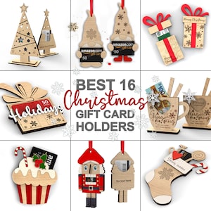 Les meilleurs porte-cartes de Noël | lot de 16 | Fichier SVG découpé au laser