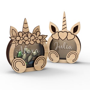 Personalized Easter unicorn bunny box for chocolate eggs laser cutting file, vector file INSTANT DOWNLOAD Commercial use imagem 3