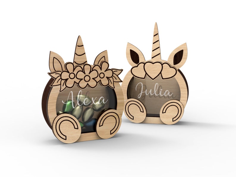 Personalized Easter unicorn bunny box for chocolate eggs laser cutting file, vector file INSTANT DOWNLOAD Commercial use imagem 3