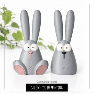 Set of Modern Easter bunny 3D printing file, minimalist rabbit figurine STL 3MF, cute 3D commercial use