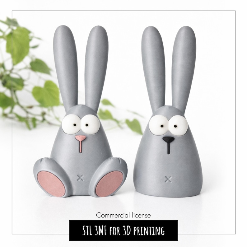 Set of Modern Easter bunny 3D printing file, minimalist rabbit figurine STL 3MF, cute 3D commercial use