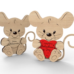 Personalisierte Maus mit Herz | Anpassbare Valentinstag Karte -Svg Laser-Ready Cut Files - Kommerzielle Nutzung