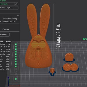 Multi-piece Easter bunny figurine 3D printing STL model, for multi-color printing