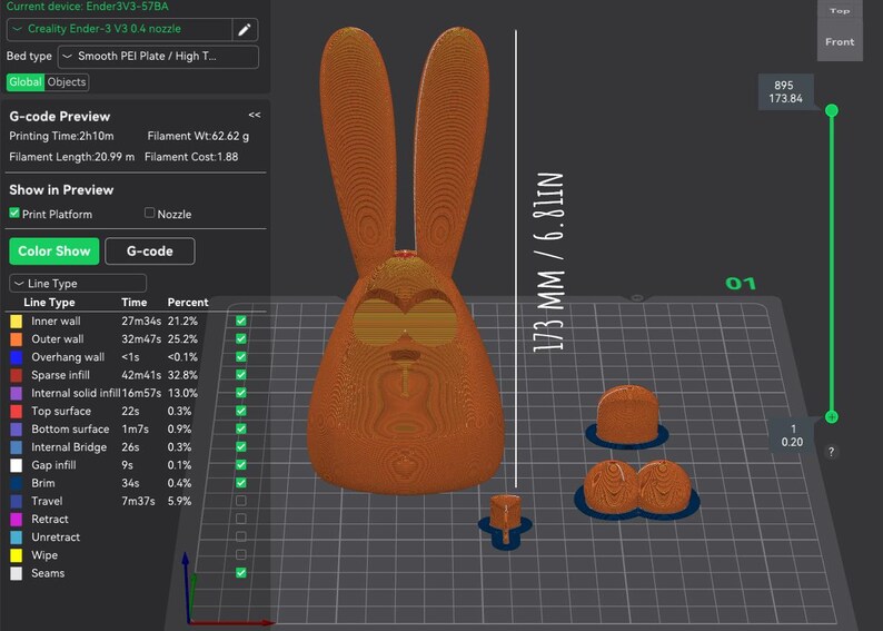 Multi-piece Easter bunny figurine 3D printing STL model, for multi-color printing