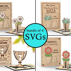 Pacchetto di biglietti pop-up di apprezzamento per gli insegnanti / Regalo personalizzato per insegnanti - File SVG tagliati al laser