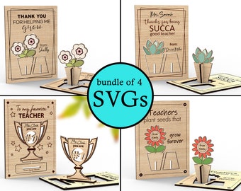 Teacher appreciation popup cards bundle | Personalized Teacher's gift - Svg Laser-Ready Cut Files