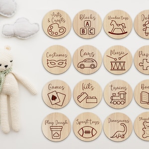 Holz Tags | Kinderzimmer Dekor | Etiketten mit Illustrationen | Spielzimmer Spielzeug Schilder Runden Bündel | Glowforge SVG-Dateien