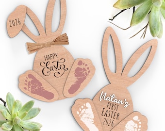 Baby’s First Easter Footprint SVG | Personalized Baby Easter Plaque | Laser Cut Keepsake Sign | DIY Footprint Board | Glowforge File